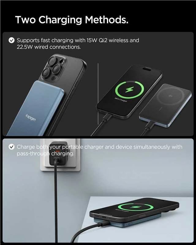 „Spigen Essential“ 5000mAh 22,5W „MagSafe“ nešiojamas įkroviklis, žalsvai mėlynas EA2205MQ