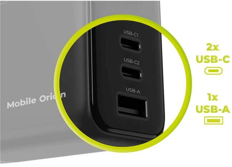 Įkroviklis Mobile Origin 140W GaN Ekranas Charger PW21 - 2x USB-C + USB-A