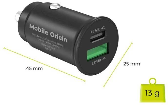 Automobilinis įkroviklis Mobile Origin 30W Super Car Charger CA19 - USB-C, USB-A