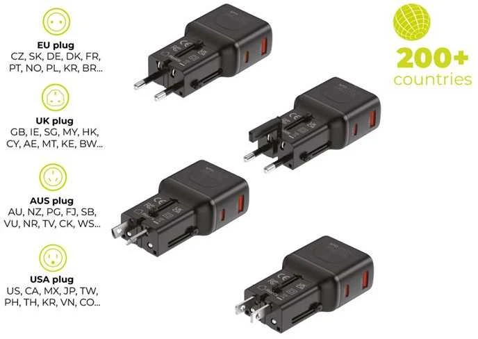 Įkroviklis Mobile Origin 35W Travel Adapteris, EU/US/UK/AU PW25, juodas