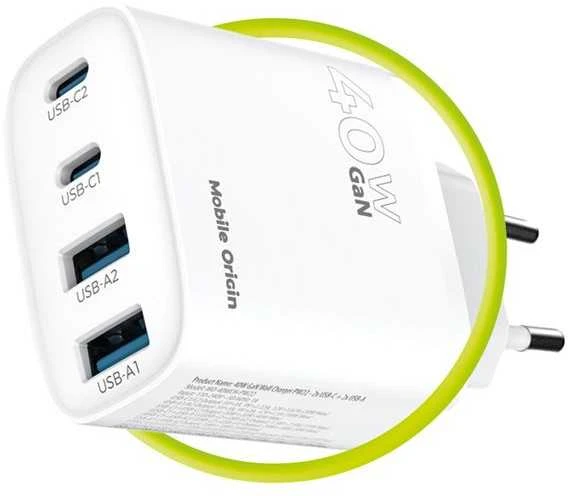 Įkroviklis Mobile Origin 40W GaN sieninis įkroviklis PW22 - 2x USB-C + 2x USB-A