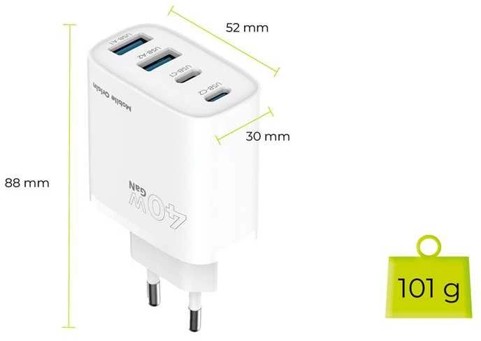 Įkroviklis Mobile Origin 40W GaN sieninis įkroviklis PW22 - 2x USB-C + 2x USB-A
