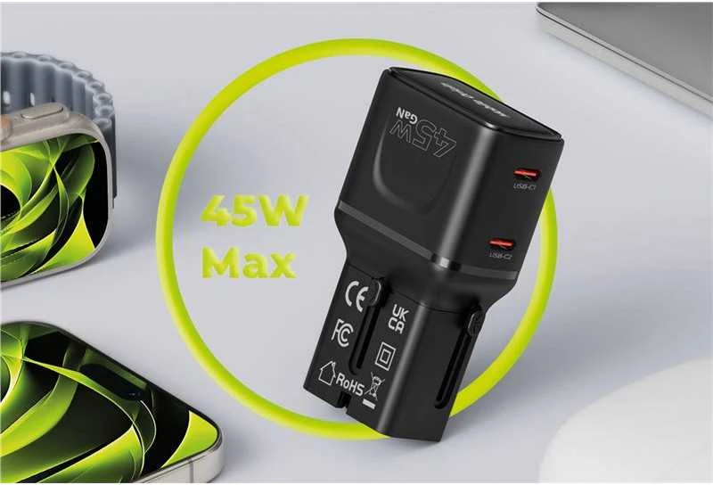 Įkroviklis Mobile Origin 45W Travel Adapteris, EU/US/UK/AU PW26, juodas