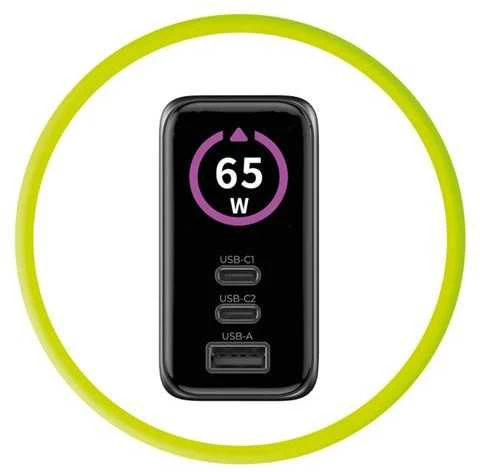 Įkroviklis Mobile Origin 65W GaN Ekranas Charger PW20 - 2x USB-C + USB-A