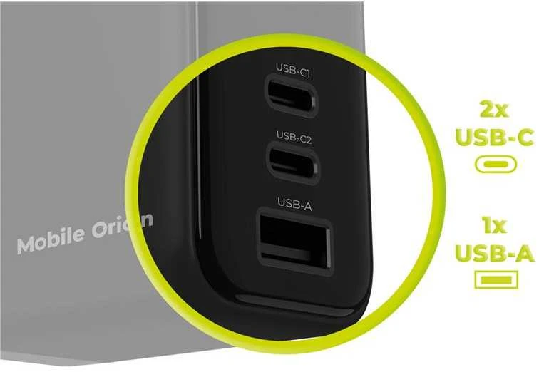 Įkroviklis Mobile Origin 65W GaN Ekranas Charger PW20 - 2x USB-C + USB-A