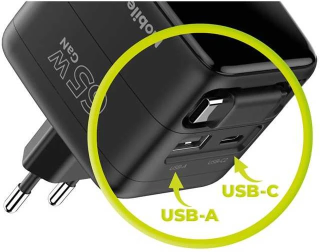 Įkroviklis Mobile Origin 65W GaN Ekranas Charger PW3 - USB-C Cable + USB-C + USB-A