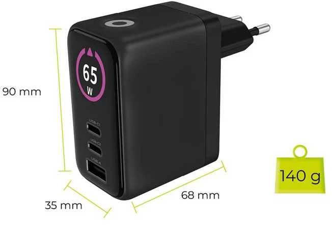 Įkroviklis Mobile Origin 65W GaN Ekranas Charger PW20 - 2x USB-C + USB-A