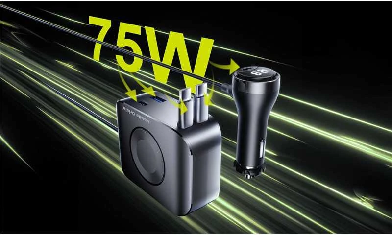 Įkroviklis Mobile Origin 75W 5in1 automobilinis įkroviklis CA23 - 2x USB-C + USB-A prievadai, 2x USB-C laidai