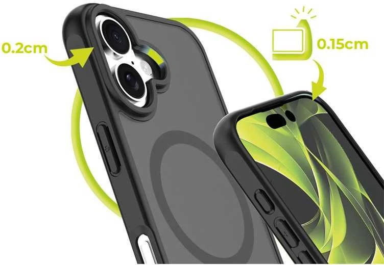 Mobile Origin hibridinis „MagSafe“ dėklas, matinis juodas – „iPhone 16“