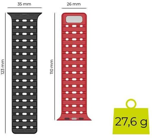 Mobile Origin magnetinis dirželis, juodas/raudonas - AW Ultra 2/1 (49 mm) 9/8/7 (45 mm)/6/SE/5/4 (44 mm)/3/2/1 (42 mm)