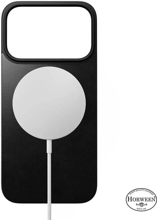 Dėklas Nomad Magnetic Leather Back, juodas (Horween), Magsafe - iPhone 17 Pro