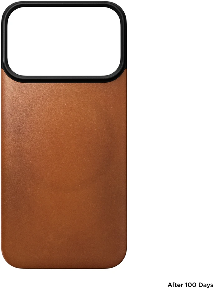 Dėklas Nomad magnetinė odinė nugarėlė, balno spalvos (Horween), MagSafe - iPhone 18 Pro/17 Pro