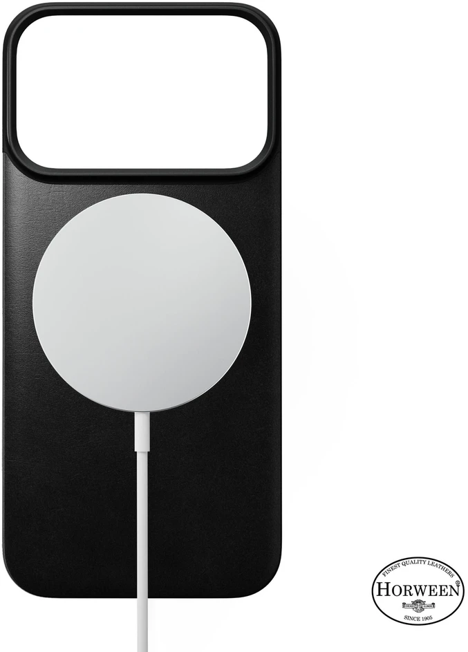 Dėklas Nomad Magnetinė odinė nugarėlė, juoda (Horween), MagSafe - iPhone 18 Pro/17 Pro
