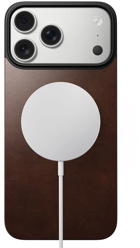 Dėklas Nomad Magnetic Leather Back, rustic rudos spalvos (Horween), Magsafe – iPhone 17 Pro