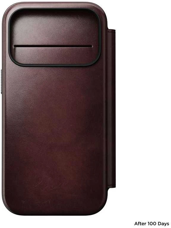 Dėklas Nomad Modern Leather Folio, burgundy (Horween) - iPhone 17 Pro