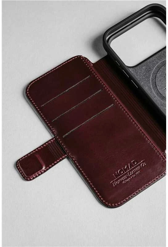 „Nomad Modern“ odinis dėklas, bordo spalvos („Horween“) – „iPhone 17 Pro Max“