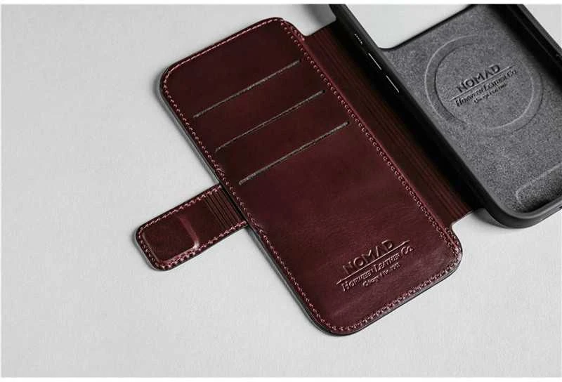 „Nomad Modern“ odinis dėklas, bordo spalvos („Horween“) – „iPhone 17 Pro Max“