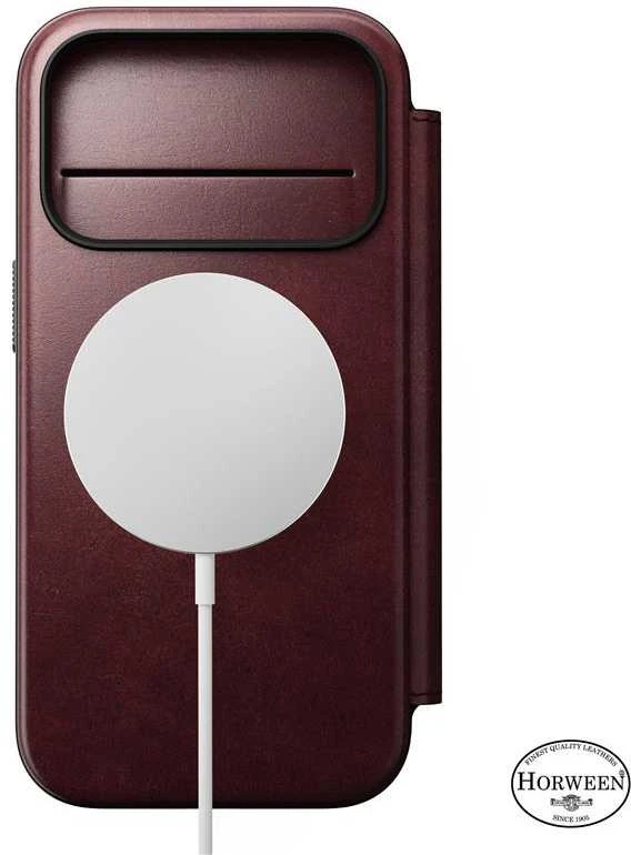 Dėklas Nomad Modern Leather Folio, burgundy (Horween) - iPhone 17 Pro