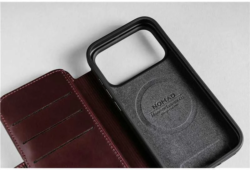 „Nomad Modern“ odinis dėklas, bordo spalvos („Horween“) – „iPhone 17 Pro Max“