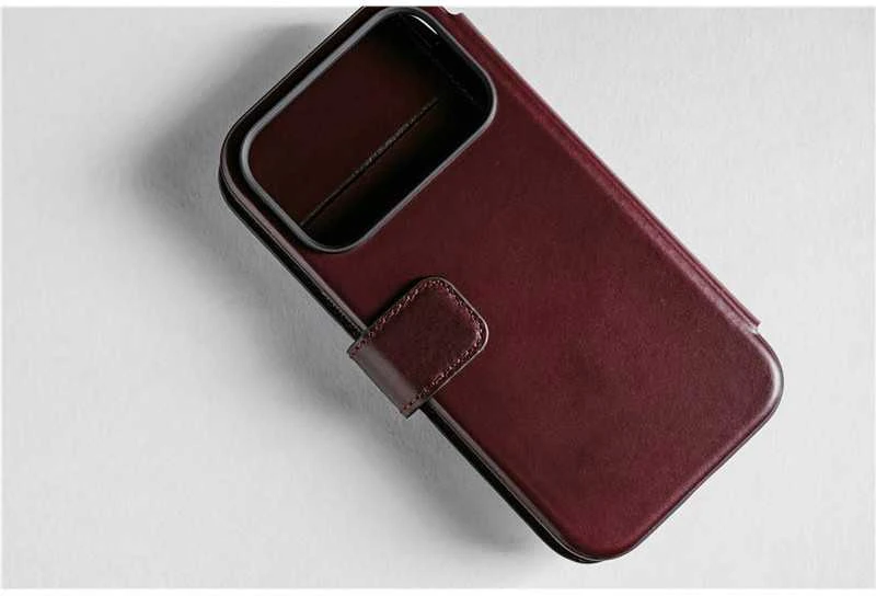 Dėklas Nomad Modern Leather Folio, burgundy (Horween) - iPhone 17 Pro