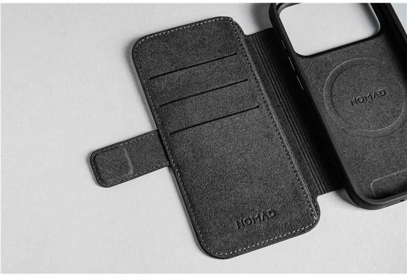 Dėklas Nomad Modern Leather Folio, juodas - iPhone 17 Pro