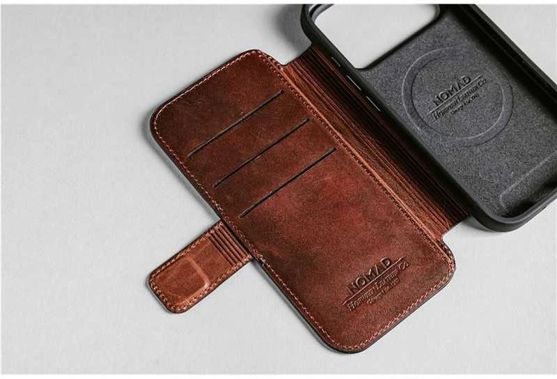 Dėklas Nomad Modern Leather Folio, olde dublin (Horween) - iPhone 17 Pro