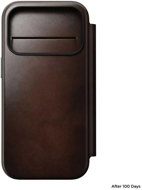 Dėklas Nomad Modern Leather Folio, rustic ruda (Horween) - iPhone 17 Pro