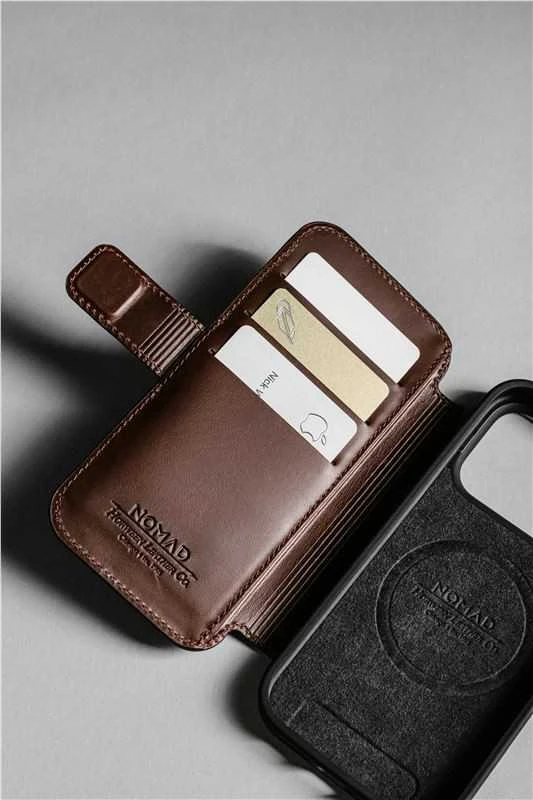 Dėklas Nomad Modern Leather Folio, rustic ruda (Horween) - iPhone 17 Pro