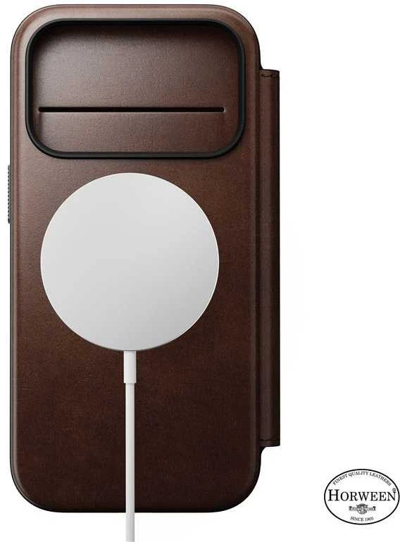 Dėklas Nomad Modern Leather Folio, rustic ruda (Horween) - iPhone 17 Pro