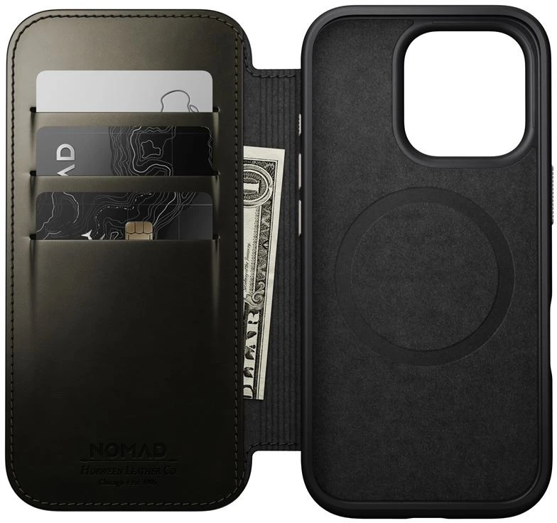 Dėklas Nomad Odinis Folio, žalias chromas - iPhone 16 Pro