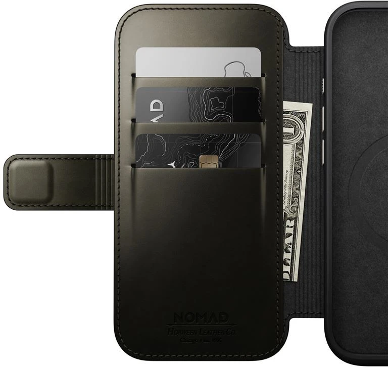 Dėklas Nomad Odinis Folio, žalias chromas - iPhone 16 Pro