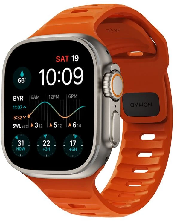 Apple Nomad Sport apyrankė M/L, oranžinės spalvos – Watch Ultra 2/1 (49mm) 9/8/7 (45mm)/6/SE/5/4 (44mm)/3/2/1 (42mm)