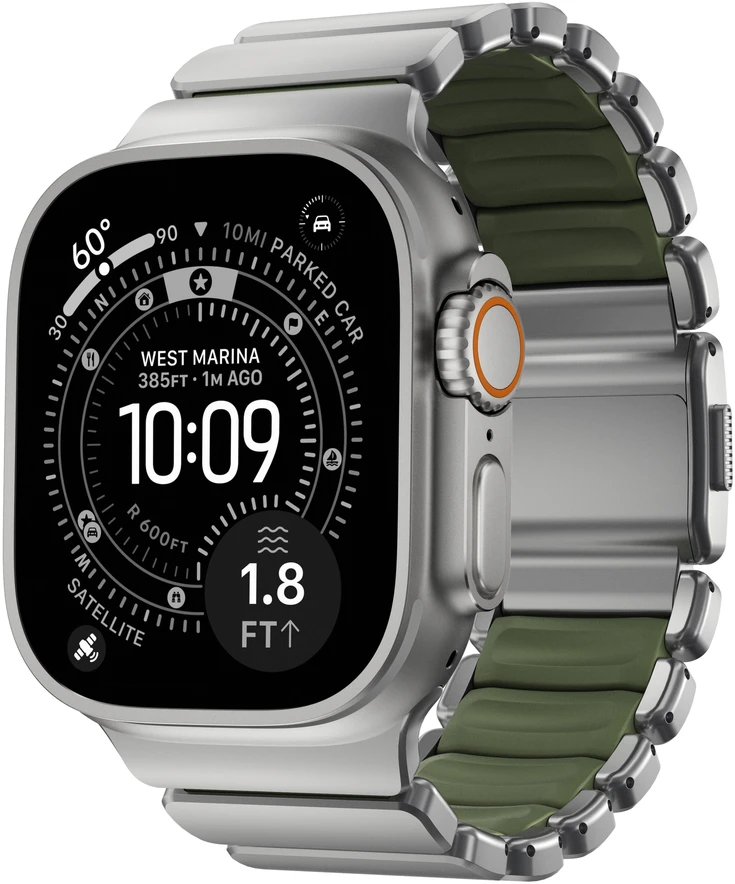 Nomad Stratos dirželis Natural Titanium miško žalios spalvos FKM AW 45/46/49mm