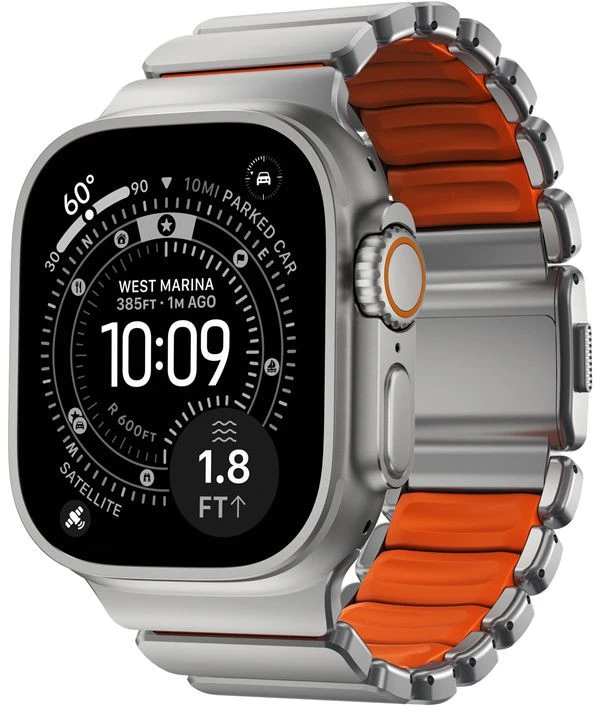 Nomad Stratos apyrankė Natural Titanium Ultra oranžinės spalvos FKM AW 45/46/49mm