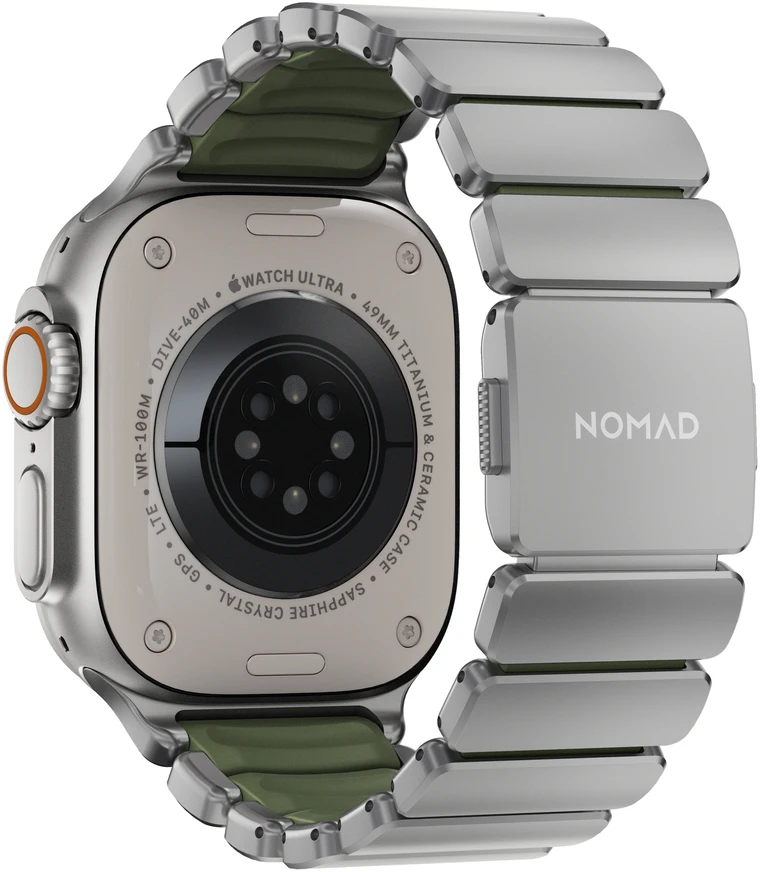 Nomad Stratos dirželis Natural Titanium miško žalios spalvos FKM AW 45/46/49mm