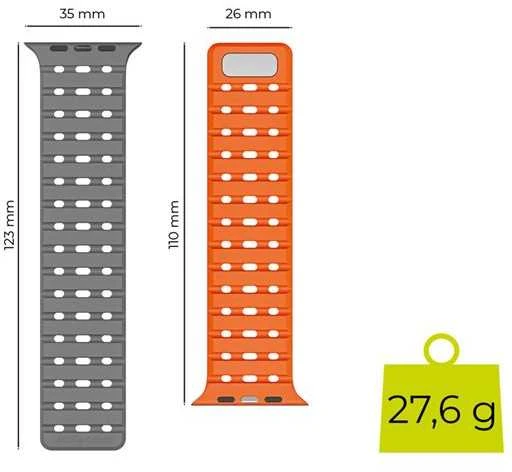Mobile Origin magnetinis dirželis, pilkas/oranžinis - AW Ultra 2/1 (49 mm) 9/8/7 (45 mm)/6/SE/5/4 (44 mm)/3/2/1 (42 mm)