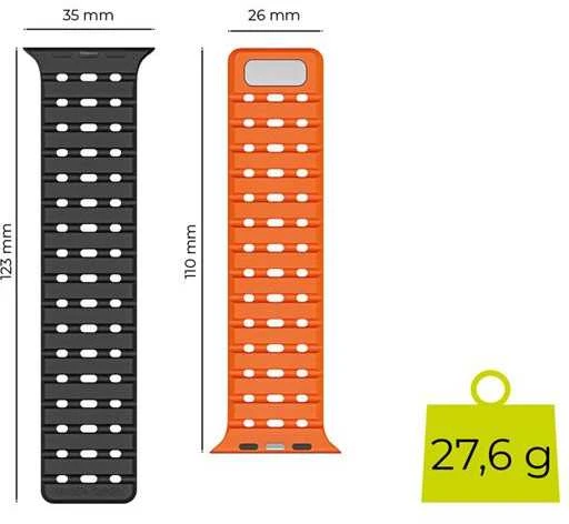 Mobile Origin magnetinis dirželis, juodas/oranžinis - AW Ultra 2/1 (49 mm) 9/8/7 (45 mm)/6/SE/5/4 (44 mm)/3/2/1 (42 mm)