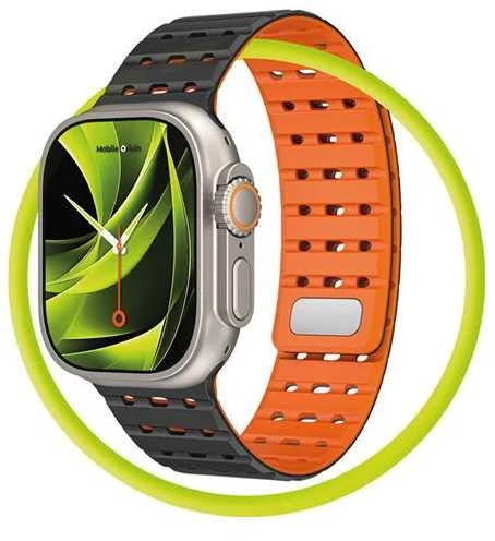 Mobile Origin magnetinis dirželis, juodas/oranžinis - AW Ultra 2/1 (49 mm) 9/8/7 (45 mm)/6/SE/5/4 (44 mm)/3/2/1 (42 mm)