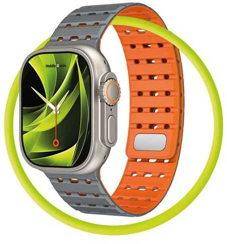 Mobile Origin magnetinis dirželis, pilkas/oranžinis - AW Ultra 2/1 (49 mm) 9/8/7 (45 mm)/6/SE/5/4 (44 mm)/3/2/1 (42 mm)