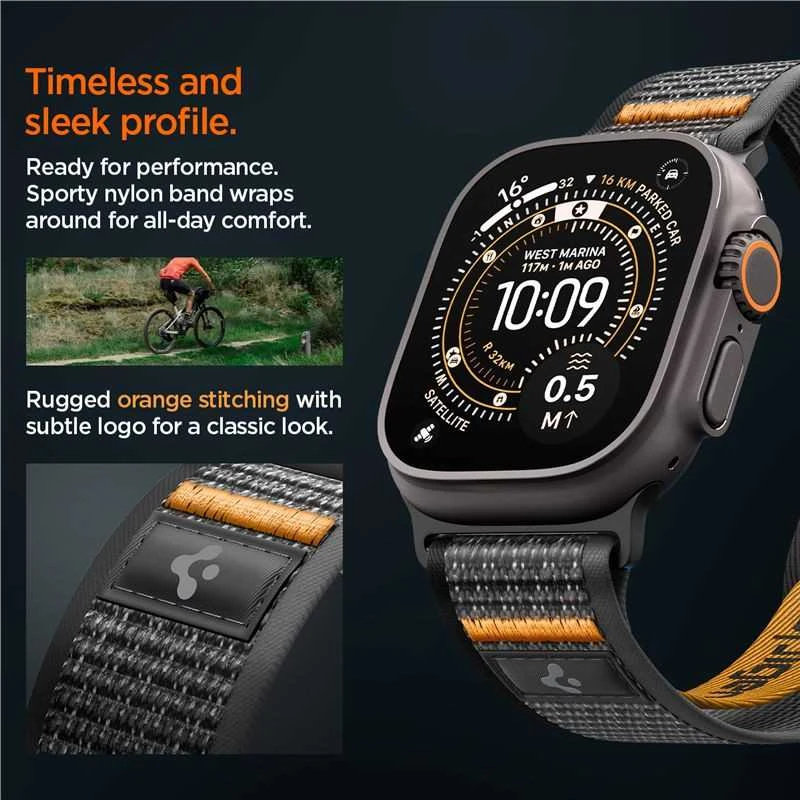 Spigen Athlex Air 2 aktyvus dirželis, juoda-oranžinė - Apple Watch 49mm/46mm/45mm/44mm
