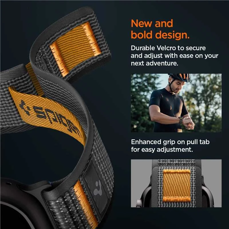 Spigen Athlex Air 2 aktyvus dirželis, juoda-oranžinė - Apple Watch 49mm/46mm/45mm/44mm