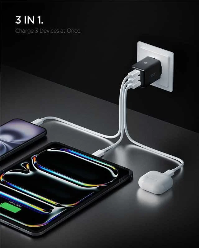 Įkroviklis Spigen Essential 47W Wall Charger EE473EU, juodas