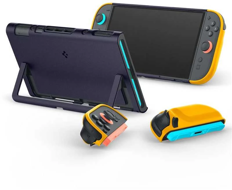 „Spigen Nano Pop“ dėklas, skirtas „Nintendo Switch 2“ – tamsiai mėlynas ir geltonas