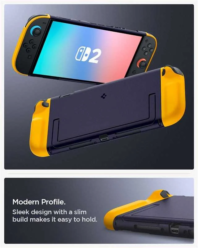 „Spigen Nano Pop“ dėklas, skirtas „Nintendo Switch 2“ – tamsiai mėlynas ir geltonas