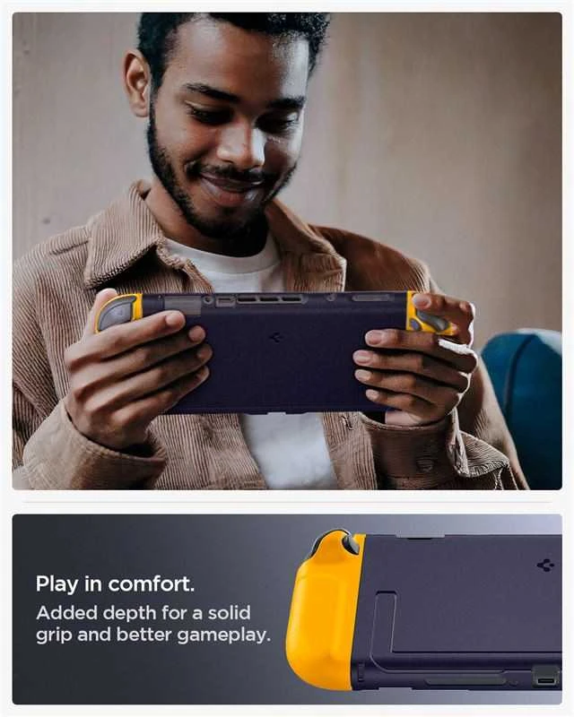 „Spigen Nano Pop“ dėklas, skirtas „Nintendo Switch 2“ – tamsiai mėlynas ir geltonas