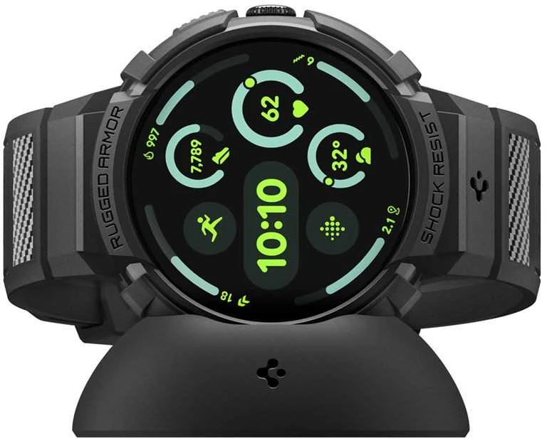 „Spigen Rugged Armor Pro + Stand“, matinis juodas - „Google Pixel Watch 4 45mm“