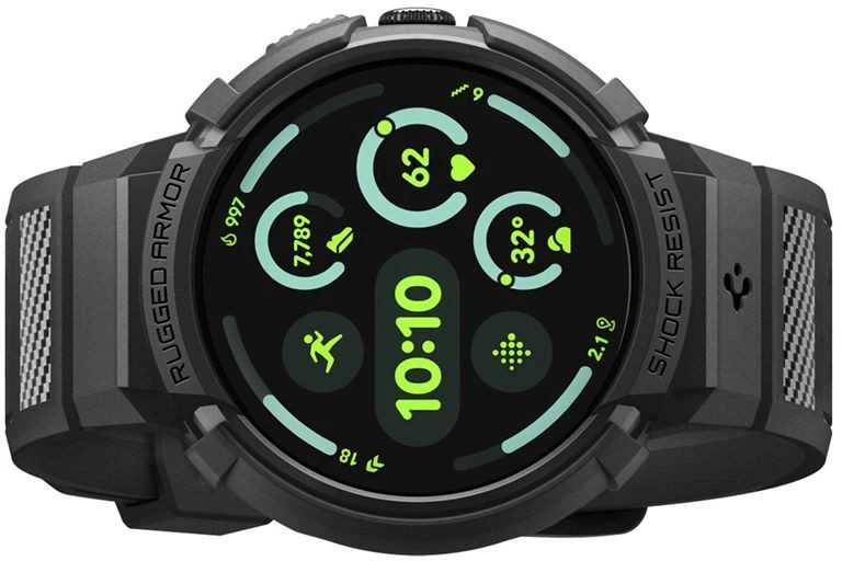 „Spigen Rugged Armor Pro + Stand“, matinis juodas - „Google Pixel Watch 4 45mm“
