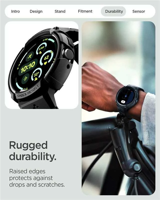 „Spigen Rugged Armor Pro + Stand“, matinis juodas - „Google Pixel Watch 4 45mm“