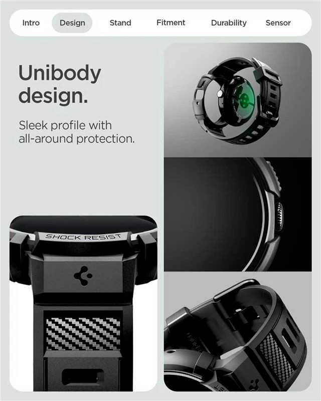 „Spigen Rugged Armor Pro + Stand“, matinis juodas - „Google Pixel Watch 4 45mm“