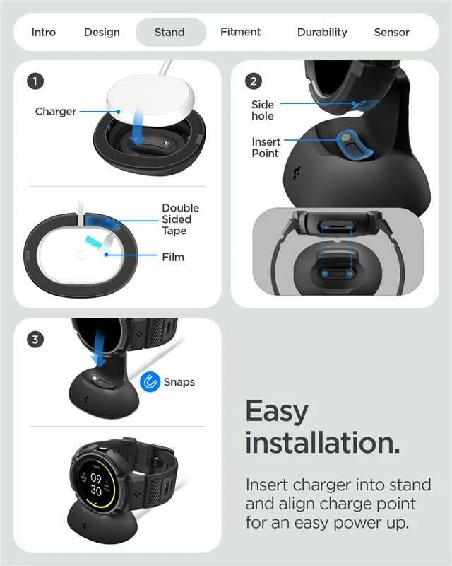 „Spigen Rugged Armor Pro + Stand“, matinis juodas - „Google Pixel Watch 4 45mm“